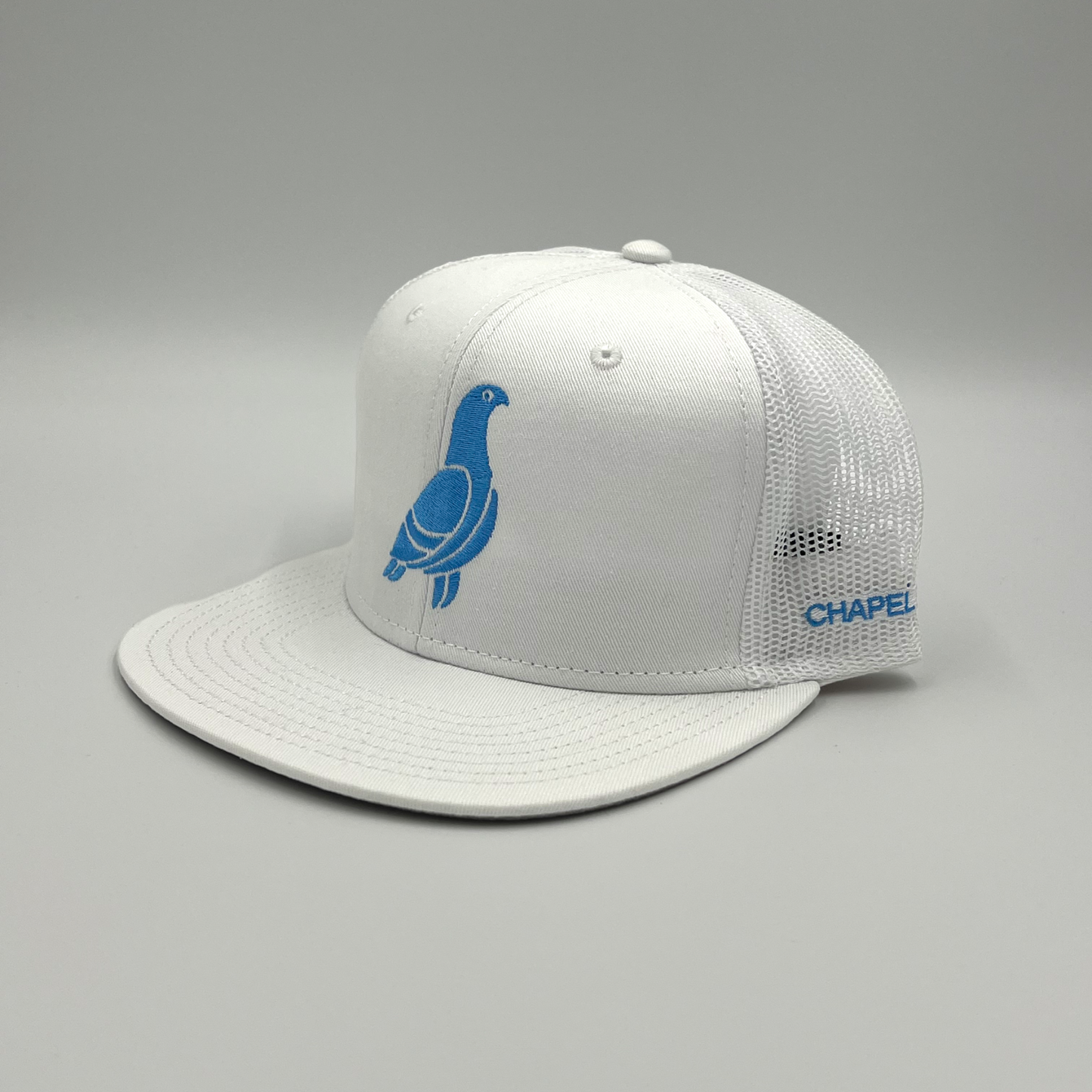 Chapel Hill White Cap with Blue Pigeon