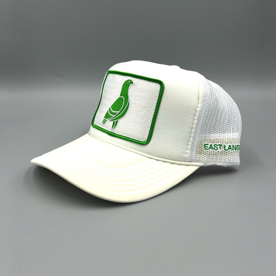 East Lansing White Cap with White & Green Pigeon Patch