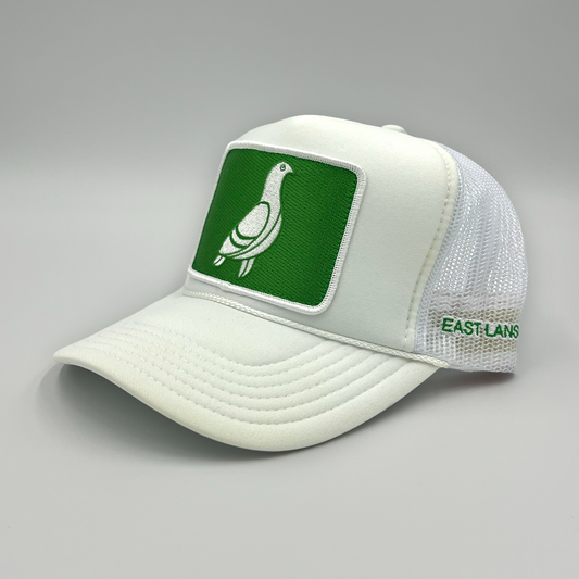 East Lansing White Cap with Green & White Pigeon Patch