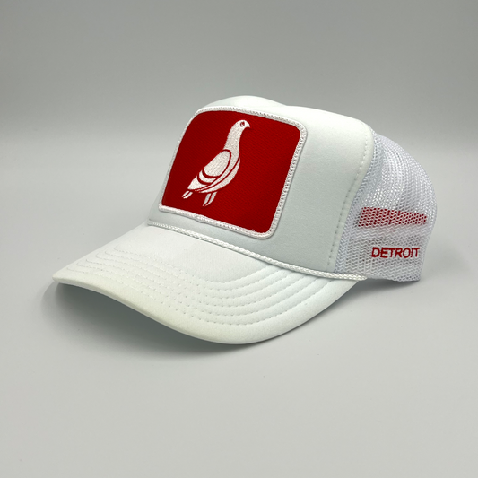 Detroit White Cap with Red & White Pigeon Patch